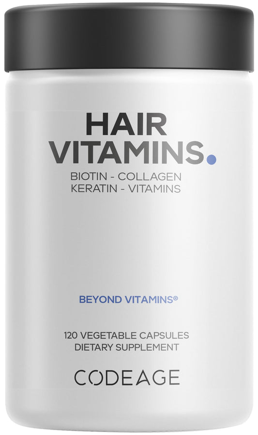 Codeage Hair Vitamins 10000 mcg Biotin, Keratin, Collagen, Vitamin A, B12, C, D3, E, Zinc, Inositol - Hair Care Support for Strength, Thickness Growth - Healthy Hair Supplement Pills