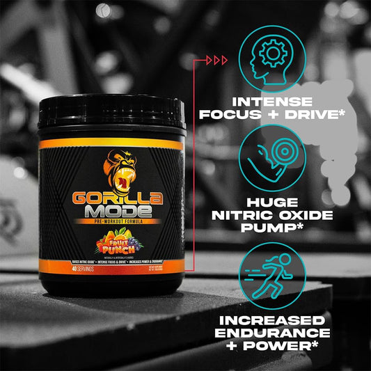 Gorilla Mode Pre Workout - Massive Pumps Laser Focus Energy Power - L-Citrulline, Creatine