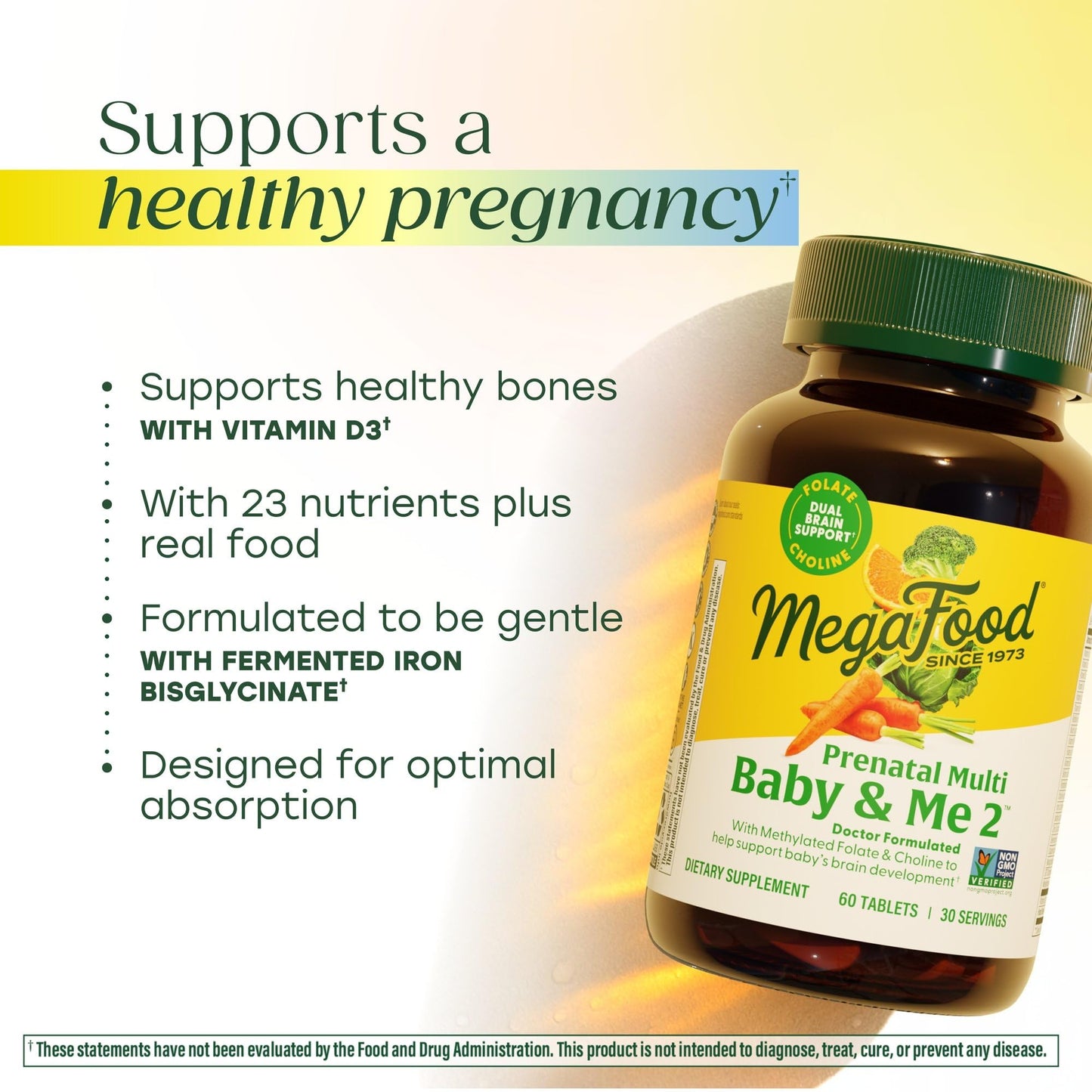 MegaFood Baby & Me 2 Prenatal Multi - Prenatal Vitamins for Women Before & During Pregnancy with Choline, Methyl Folate, and Iron - Dr. Formulated, Gluten-Free, Vegetarian