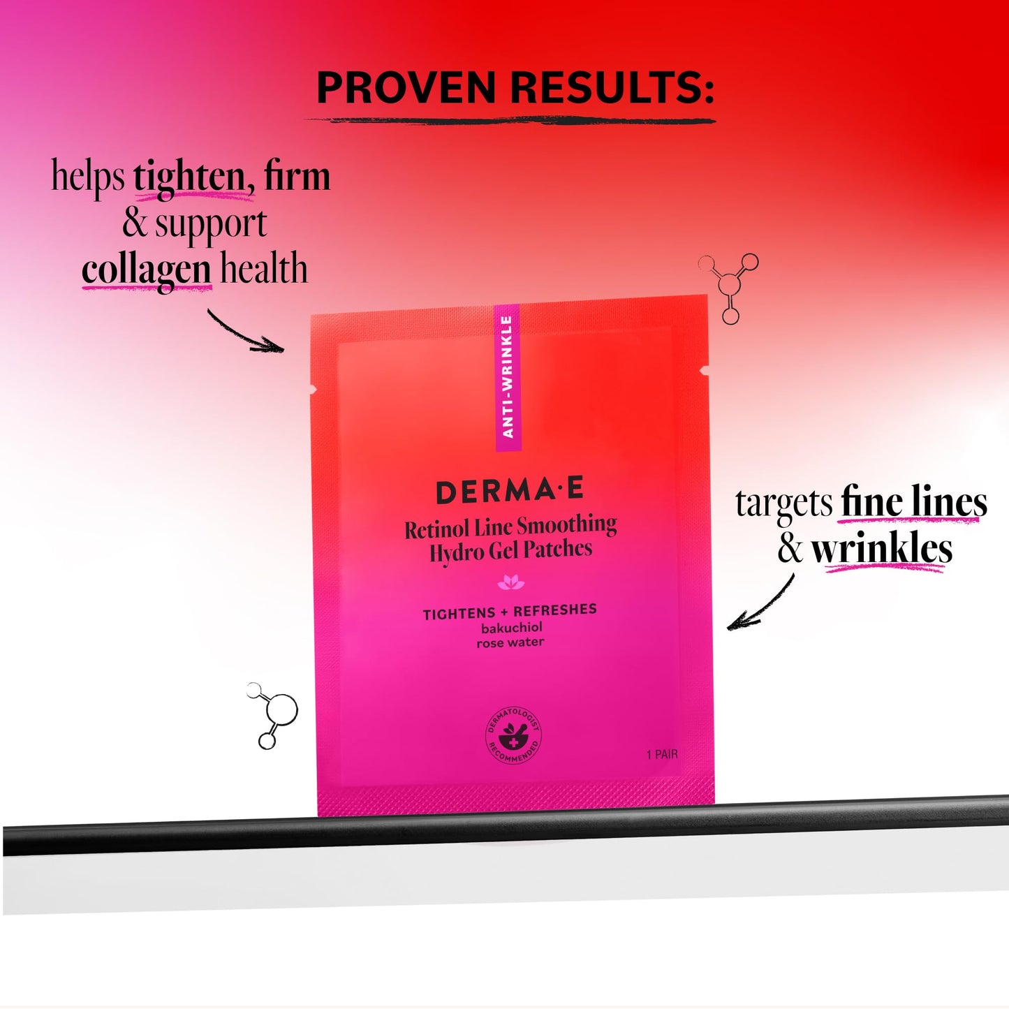 Derma E Retinol + Bakuchiol Under Eye Patches, Non-Irritating, Line Smoothing Hydro Gel Eye Patches with Rose Water & Real Hibiscus Petals, Helps Reduce Fine Lines, Crows Feet & Wrinkles