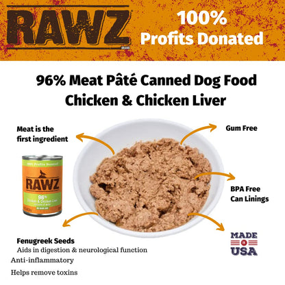 Rawz 96% Meat Canned Wet Food for Dogs 12 Pack/ 12.5 oz. Cans