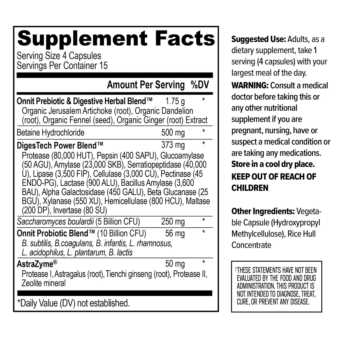 ONNIT Total Gut Health Daily Digestive Support, IGEN™ Non-GMO Tested Digestion Supplement for Women and Men with 7 Strains of Probiotics, Prebiotics, Enzymes and Betaine HCL, 60 Count