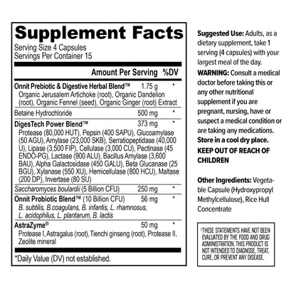 ONNIT Total Gut Health Daily Digestive Support, IGEN™ Non-GMO Tested Digestion Supplement for Women and Men with 7 Strains of Probiotics, Prebiotics, Enzymes and Betaine HCL, 60 Count