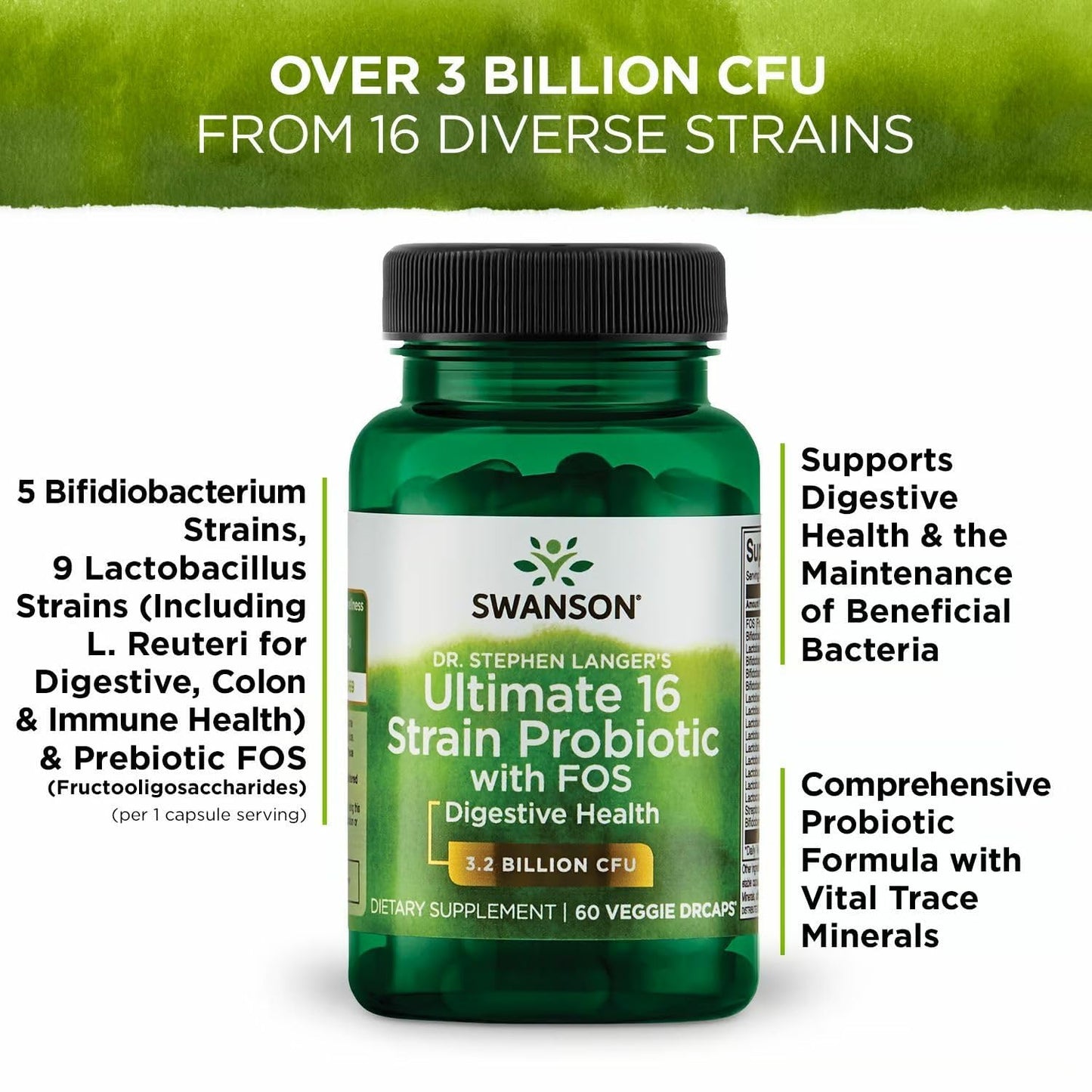 Swanson Dr. Stephen Langer's 16-Strain Probiotic with Prebiotic FOS for Gut-Health-Conscious