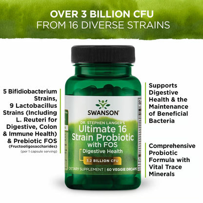 Swanson Dr. Stephen Langer's 16-Strain Probiotic with Prebiotic FOS for Gut-Health-Conscious