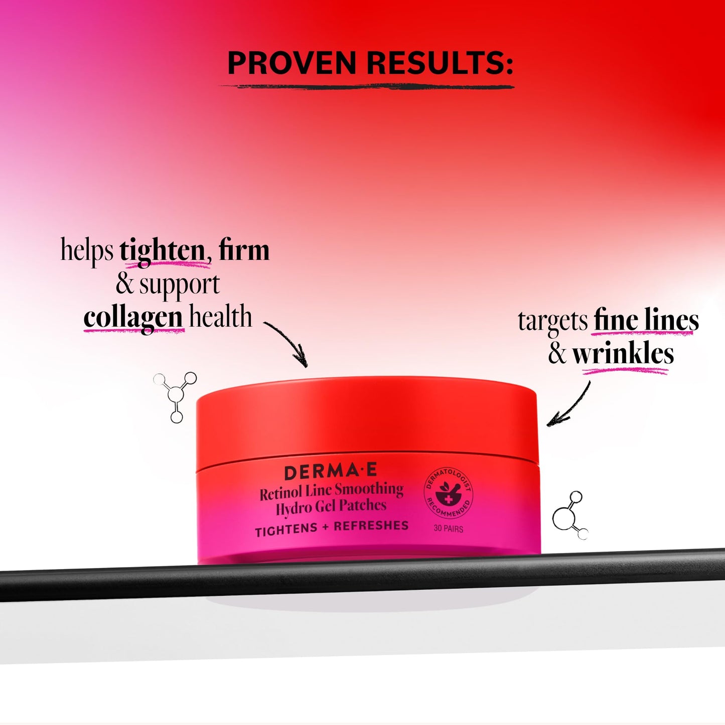 Derma E Retinol + Bakuchiol Under Eye Patches, Non-Irritating, Line Smoothing Hydro Gel Eye Patches with Rose Water & Real Hibiscus Petals, Helps Reduce Fine Lines, Crows Feet & Wrinkles
