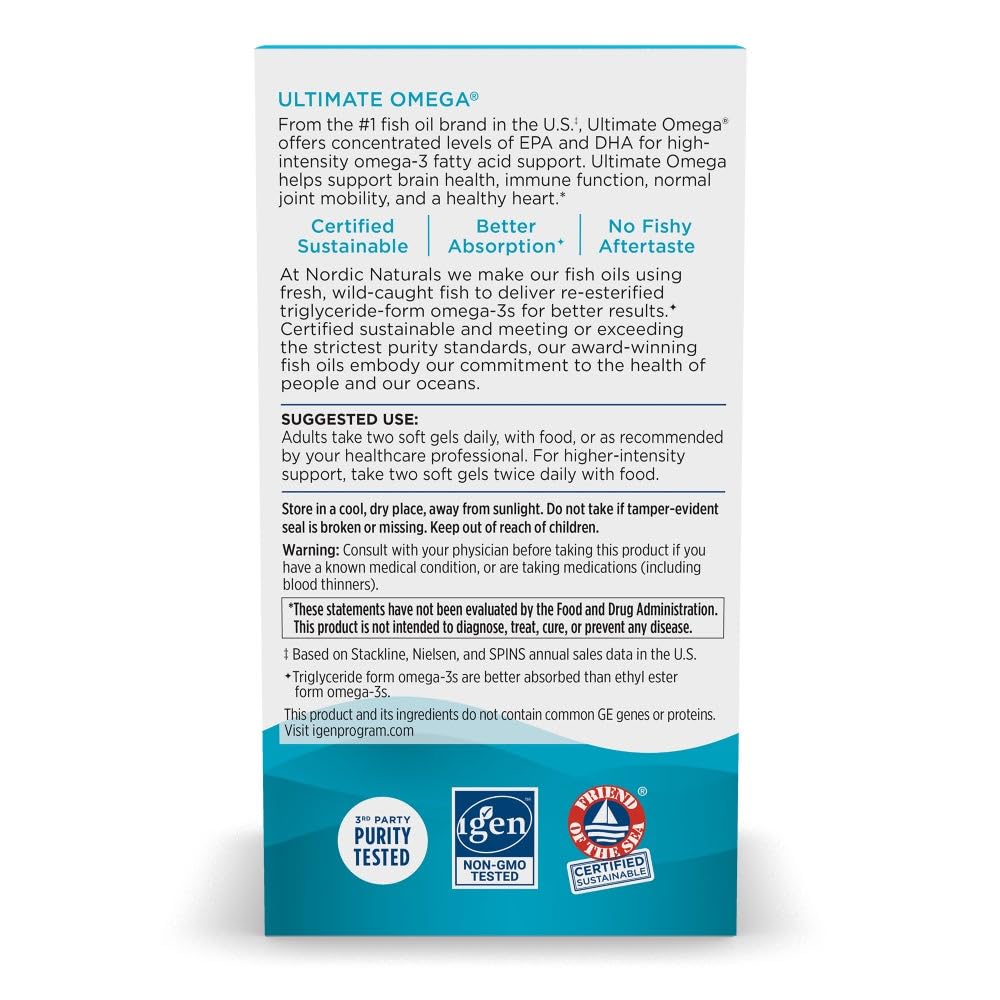 Nordic Naturals Ultimate Omega, Lemon Flavor - 1280 mg Omega-3 - High-Potency Fish Oil with EPA & DHA - Promotes Brain & Heart Health - Non-GMO