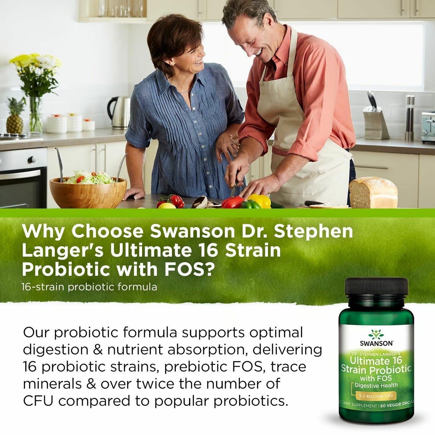 Swanson Dr. Stephen Langer's 16-Strain Probiotic with Prebiotic FOS for Gut-Health-Conscious