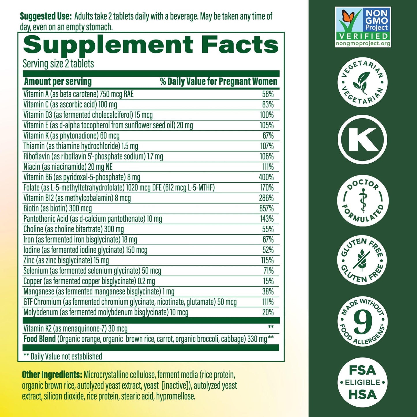 MegaFood Baby & Me 2 Prenatal Multi - Prenatal Vitamins for Women Before & During Pregnancy with Choline, Methyl Folate, and Iron - Dr. Formulated, Gluten-Free, Vegetarian