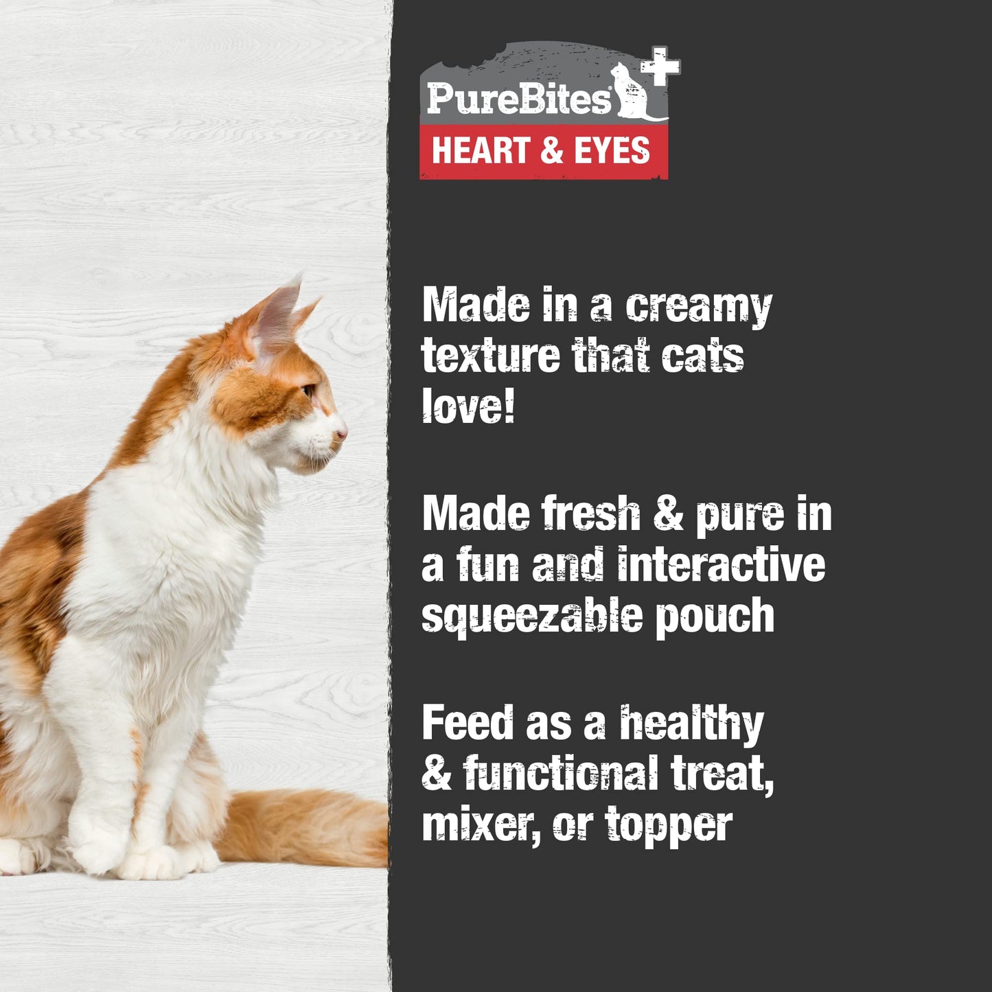 PureBites Plus Squeezables Cat Treat • Topper 71g | Heart & Eyes | 5 Ingredients | Case of 15