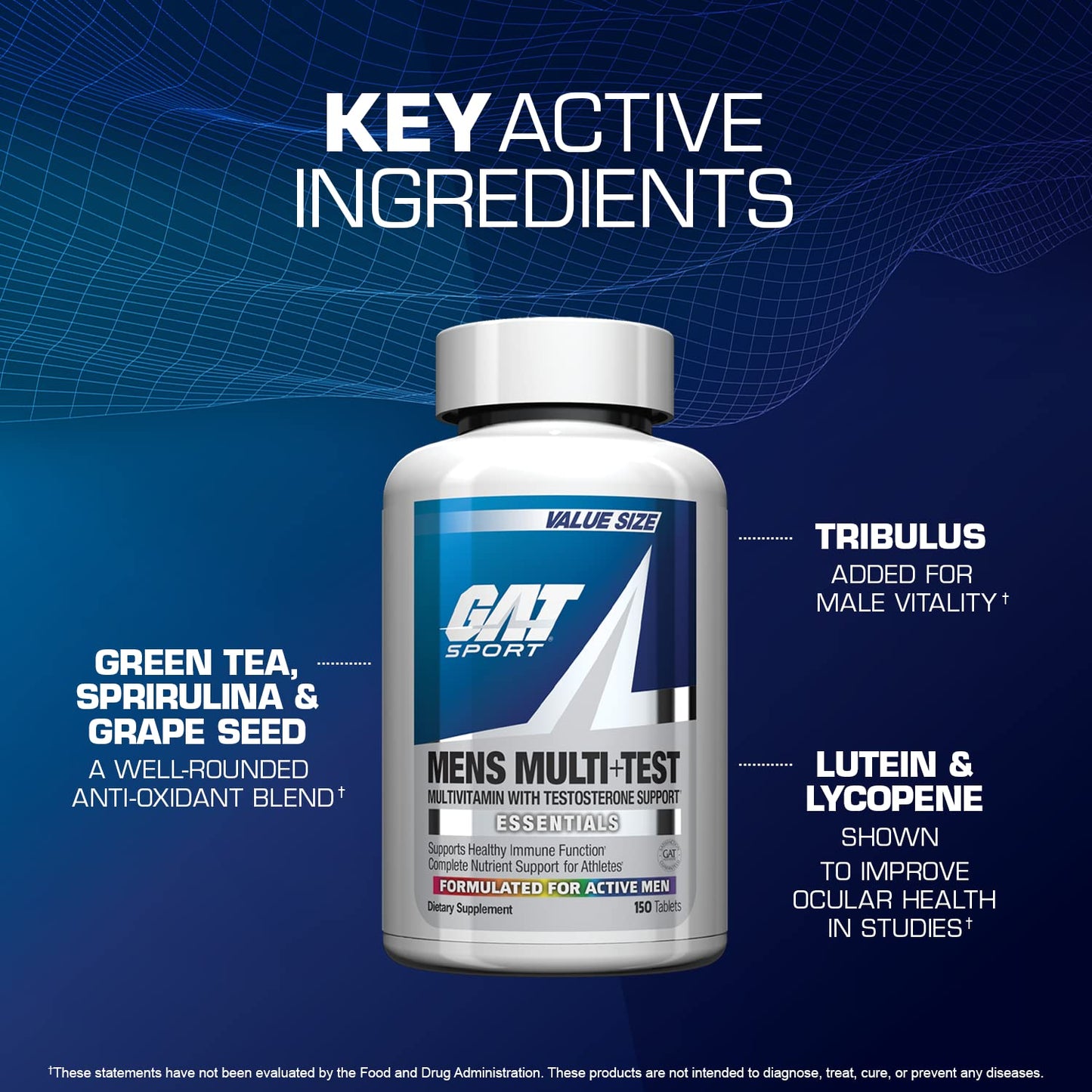 GAT SPORT Men's Multi + Test, Premium Multivitamin Tablets