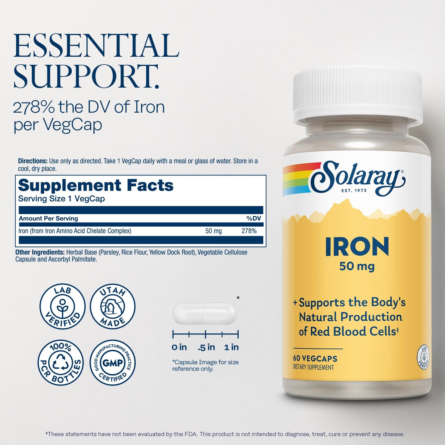 SOLARAY Capsule Iron Circulatory Support,Cardiovascular Support 50Mg Vegetarian