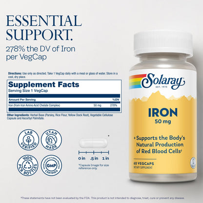 SOLARAY Capsule Iron Circulatory Support,Cardiovascular Support 50Mg Vegetarian