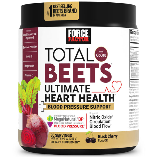 Force Factor Total Beets Energy Drink Mix, Superfood Beet Root Powder with Nitrates to Boost Energy and Support Circulation, Blood Flow, Nitric Oxide and Stamina, Heart Health Supplement