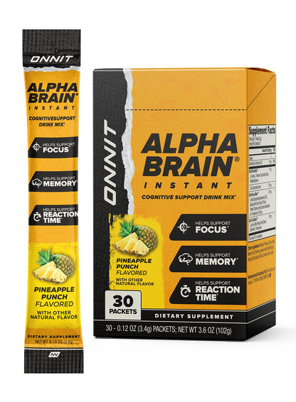 ONNIT Alpha Brain Instant - Pineapple Punch Flavor - Nootropic Brain Booster Memory Supplement - Brain Support for Focus, Energy & Clarity - Alpha GPC Choline, Cats Claw, L-Theanine, Bacopa - 30ct