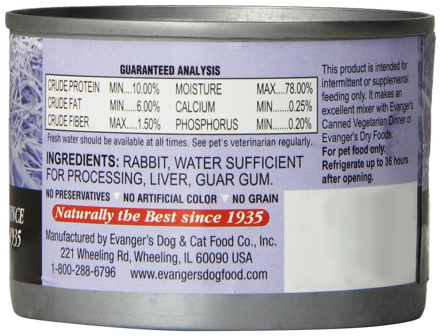 Evanger'S 776255 24-Pack Grain Free 100-Percent Rabbit For Dogs And Cats, 6-Ounce