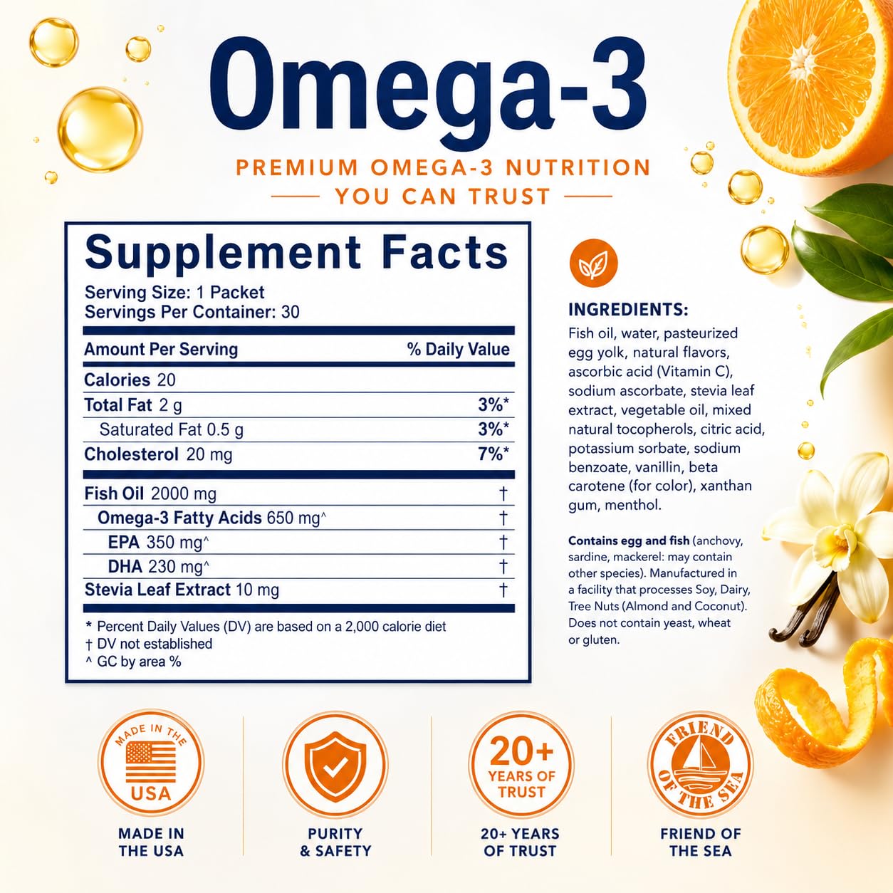 Coromega Omega-3 Fish Oil Squeeze Packets - 650mg EPA & DHA