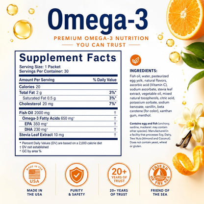 Coromega Omega-3 Fish Oil Squeeze Packets - 650mg EPA & DHA
