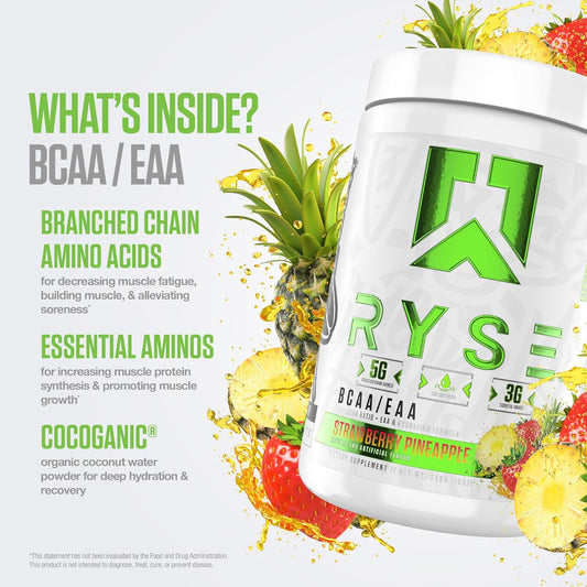 RYSE BCAA EAA Powder - Strawberry Pineapple - 5g Branched Chain Amino Acids