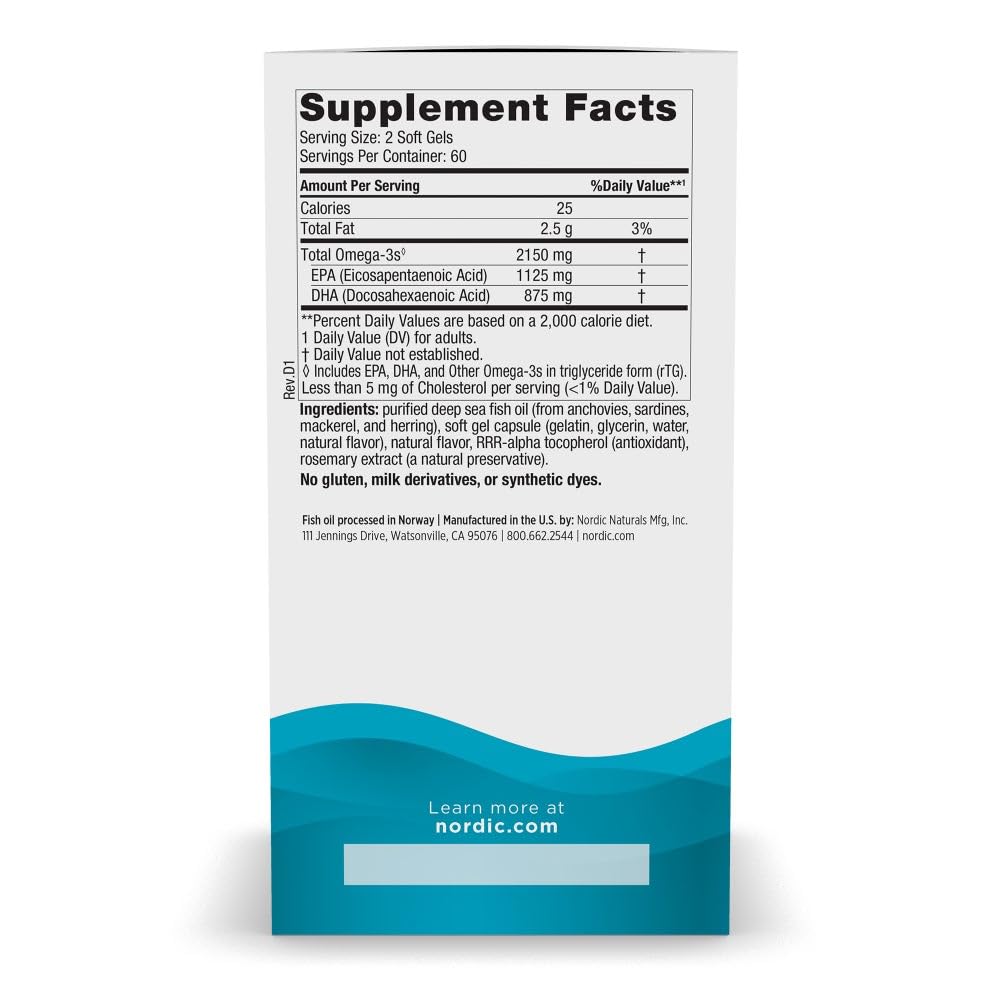 Nordic Naturals Ultimate Omega 2X, Lemon Flavor - 2150 mg Omega-3 - High-Potency Fish Oil with EPA & DHA - Promotes Brain & Heart Health - Non-GMO