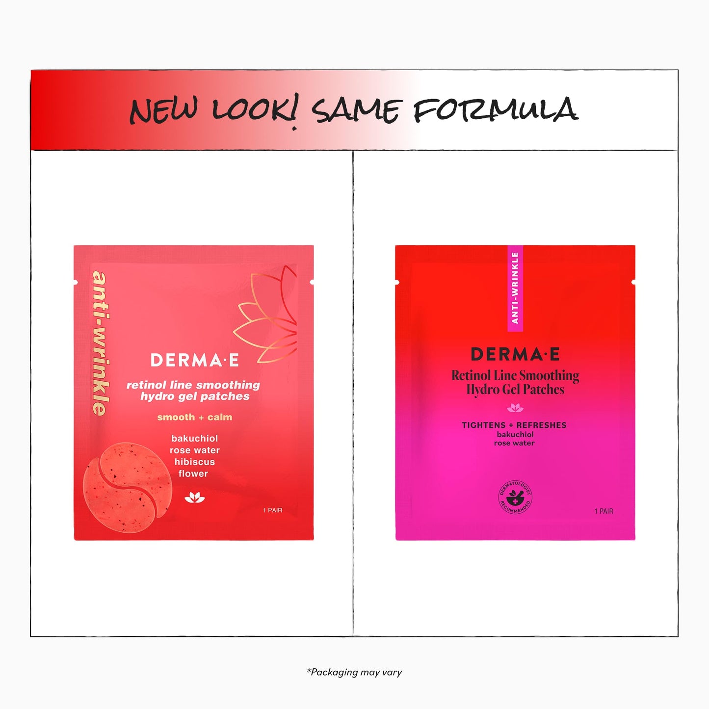 Derma E Retinol + Bakuchiol Under Eye Patches, Non-Irritating, Line Smoothing Hydro Gel Eye Patches with Rose Water & Real Hibiscus Petals, Helps Reduce Fine Lines, Crows Feet & Wrinkles