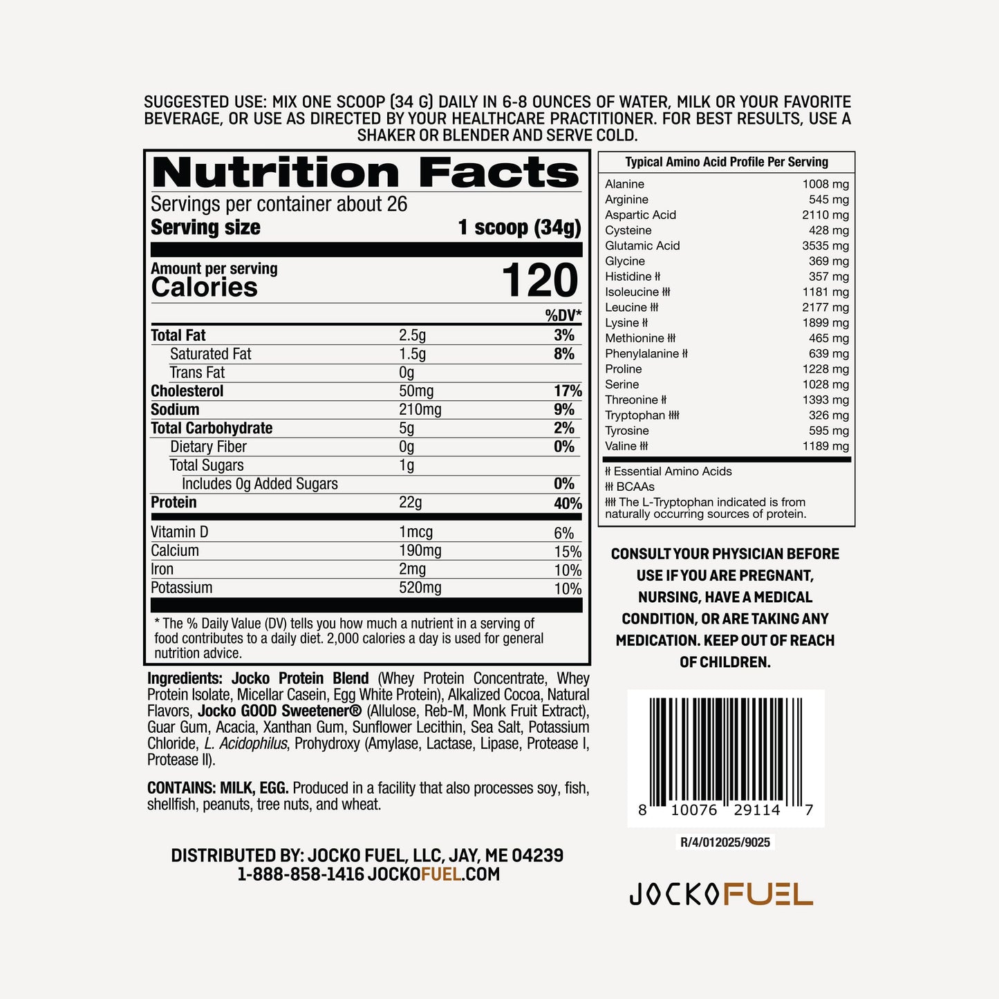 Jocko Fuel Whey Protein Powder, 22g Protein, Digestive Enzymes + Probiotic Blend