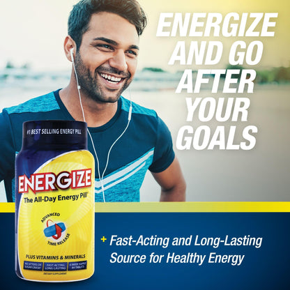 Energize Caffeine Pills, Fast Acting All Day Energy Pills & Natural Nootropics Support Supplement with Time Release Caffeine, Energy Support for Men and Women, No Jitters, No Crash (84 Tablets)