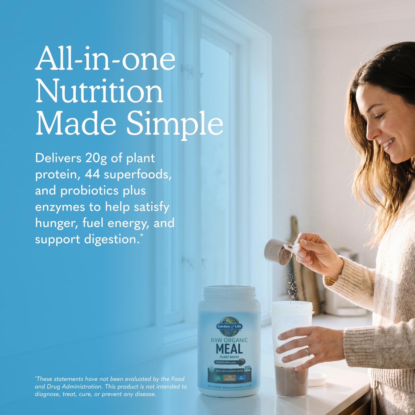 Raw Organic Meal Powder (Vanilla), 34.2 oz (969 g) Bottle