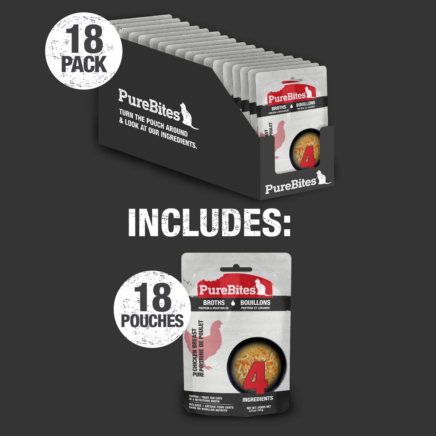 PureBites Chicken Broths for Cats, Only 4 Ingredients, Case of 18