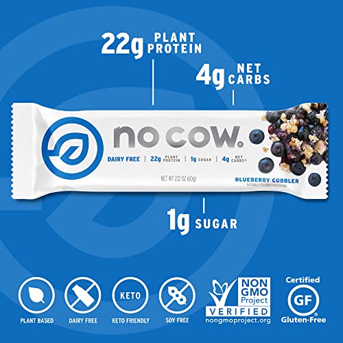 No Cow High Protein Bars, Blueberry Cobbler - Healthy Snacks, 20g Vegan Protein