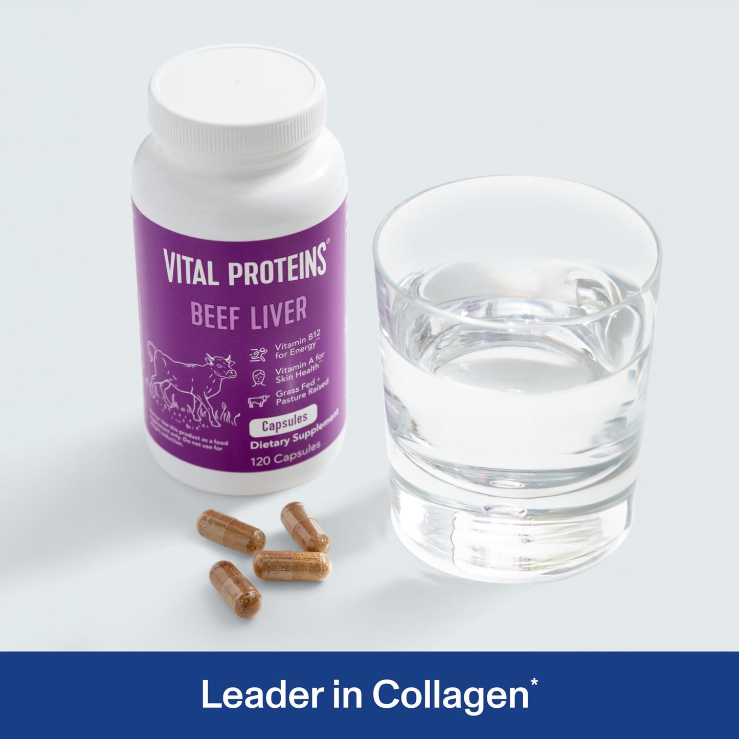 Vital Proteins Grass Fed Beef Liver Capsules, Desiccated Liver Supplement, 750mg Liver Pills, 120 Count