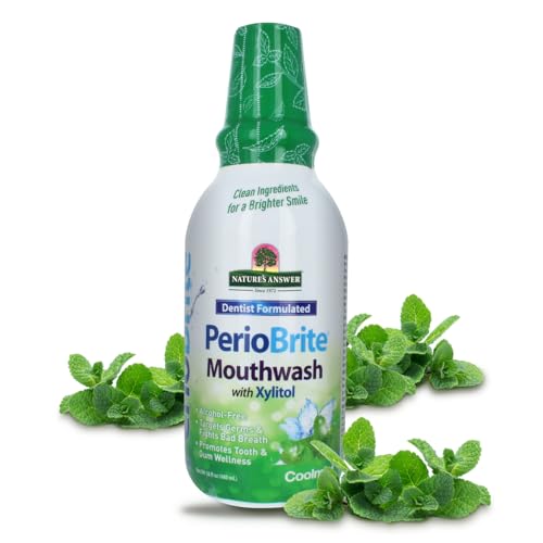Nature's Answer PerioWash Mouthwash Alcohol-Free Cool Mint - 16 fl oz | Fluoride Free | Natural Breath Freshener | Stain Remover | Natural Teeth Whitener