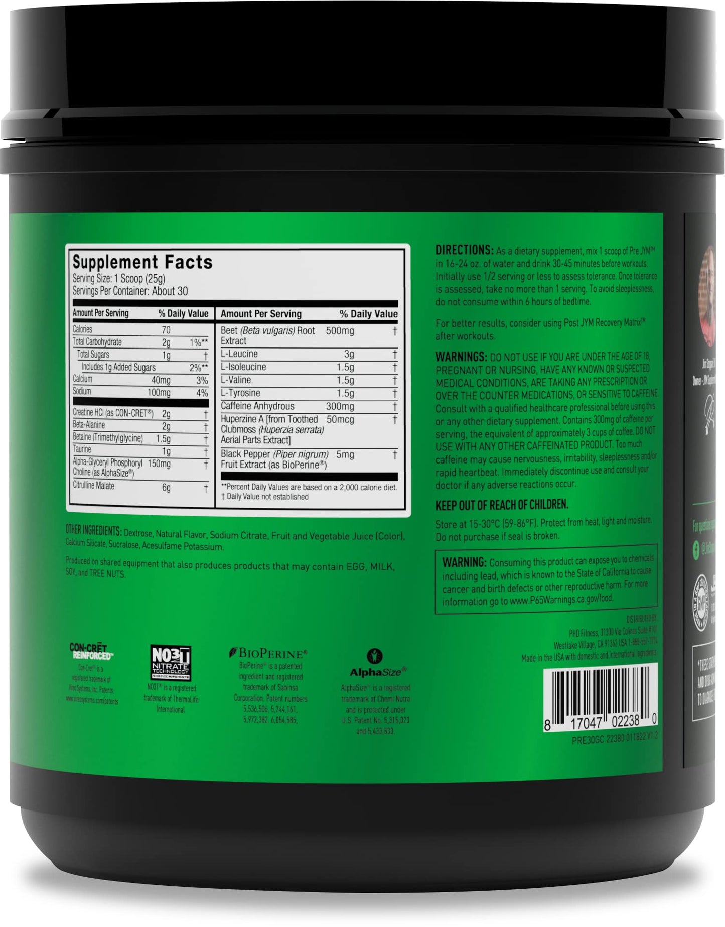 JYM Pre JYM Pre-Workout Powder - BCAAs, Creatine & Citrulline