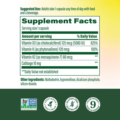 MegaFood Vitamin D3 5000 IU with K2 - Bone & Immune Support