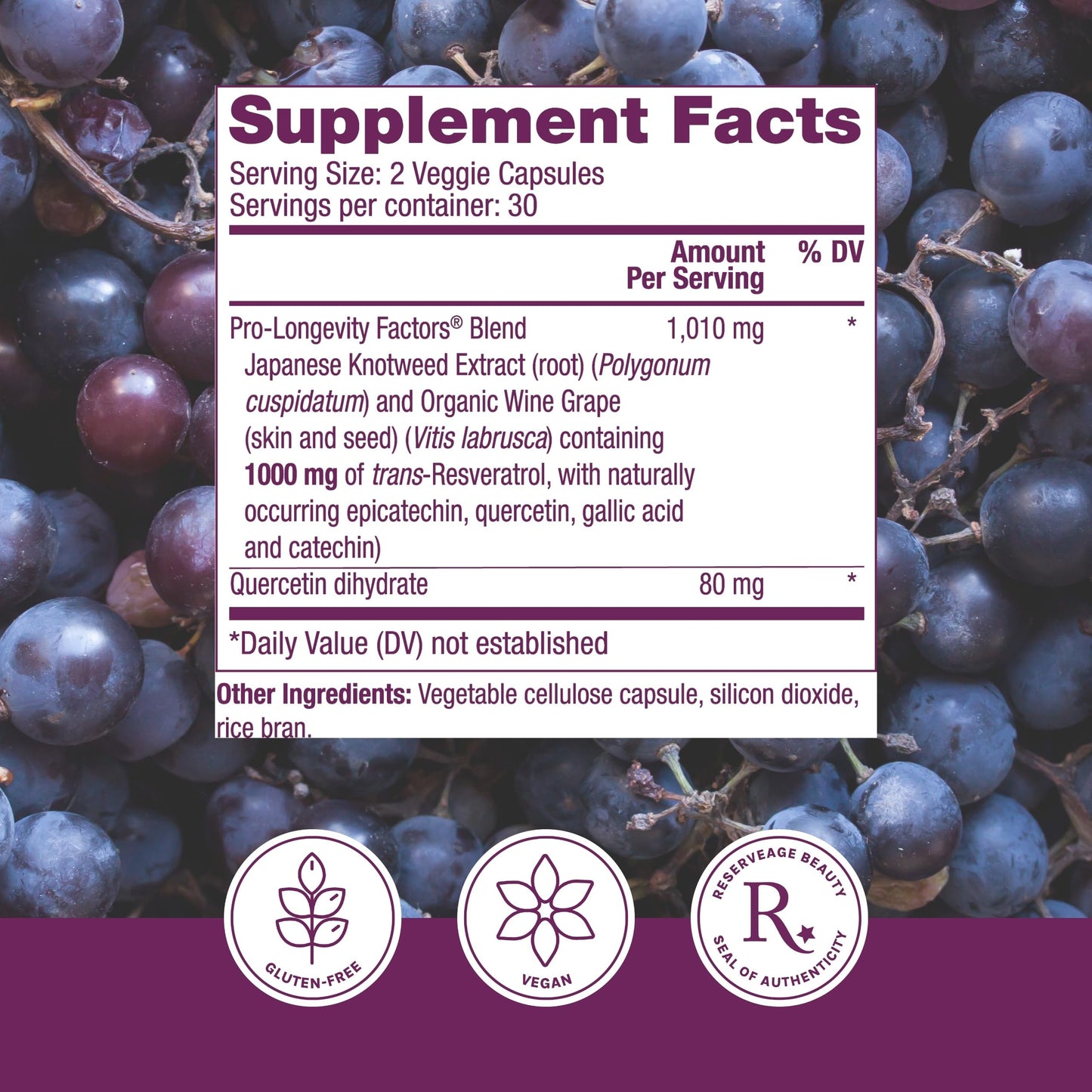 Reserveage Beauty Resveratrol 1000mg - Heart & Immune Support, 60 Capsules