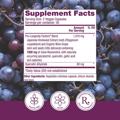 Reserveage Beauty Resveratrol 1000mg - Heart & Immune Support, 60 Capsules