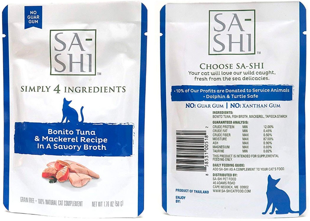 Sa-Shi Grain Free Wet Cat Food Pouches 1.76oz. Five Flavors