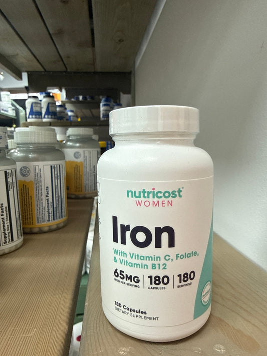 Nutricost Iron for Women 65mg, 180 Capsules, with Vitamin C, Folate, &amp; Vitamin B12 - Vegetarian Friendly, Non-GMO, Gluten Free