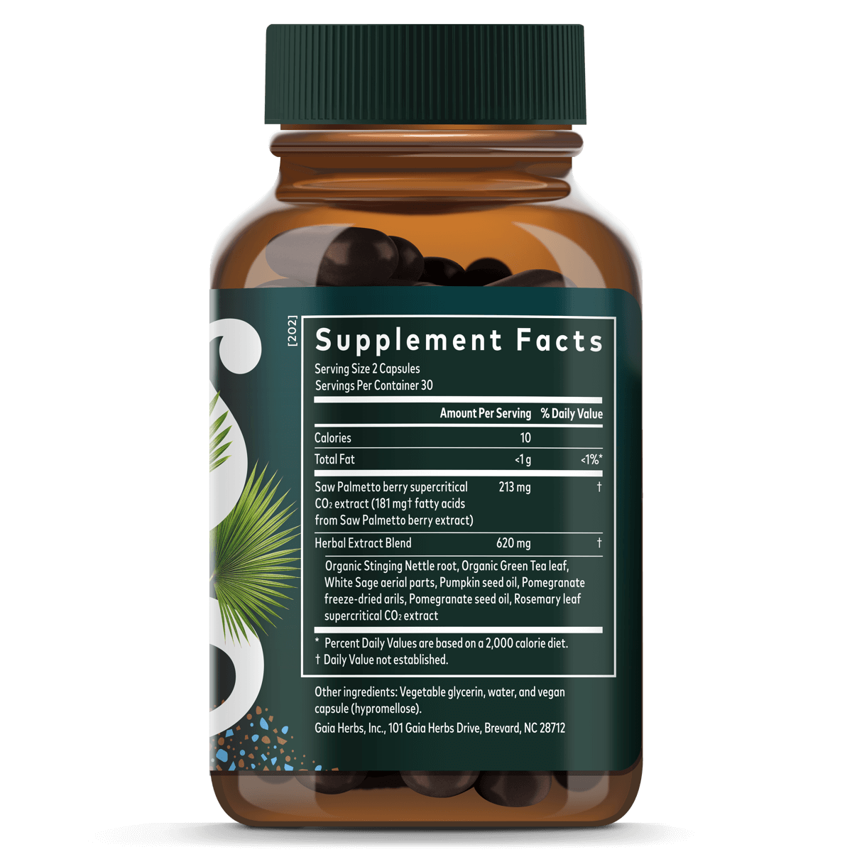 Gaia Herbs Men Prostate Health With Saw Palmetto (60) — Product label and ingredients