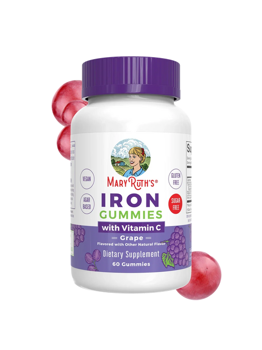 MaryRuth's Iron Gummies for 14+ with Vitamin C for Absorption | Sugar Free | Gummy Iron Supplement + VIT C | Energy Metabolism | Cellular Health | Immune Support | Vegan | Non-GMO | 60 Count