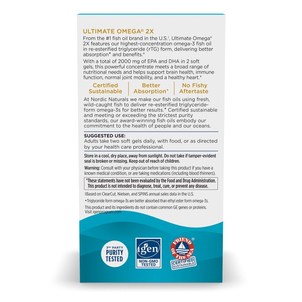 Nordic Naturals Ultimate Omega 2X, Lemon Flavor - 2150 mg Omega-3 - High-Potency Fish Oil with EPA & DHA - Promotes Brain & Heart Health - Non-GMO