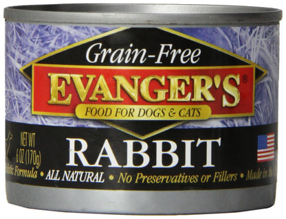 Evanger'S 776255 24-Pack Grain Free 100-Percent Rabbit For Dogs And Cats, 6-Ounce