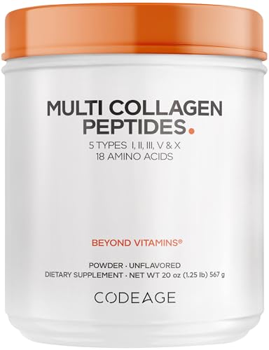 Codeage Multi Collagen Protein Powder Peptides, Hydrolyzed Collagen for Women & Men, Collagen Supplements for Skin Hair Nail Joint, Grass Fed Bone Broth, 2-Month Supply,Type 1,2,3,5 & 10,Non-GMO 20 OZ