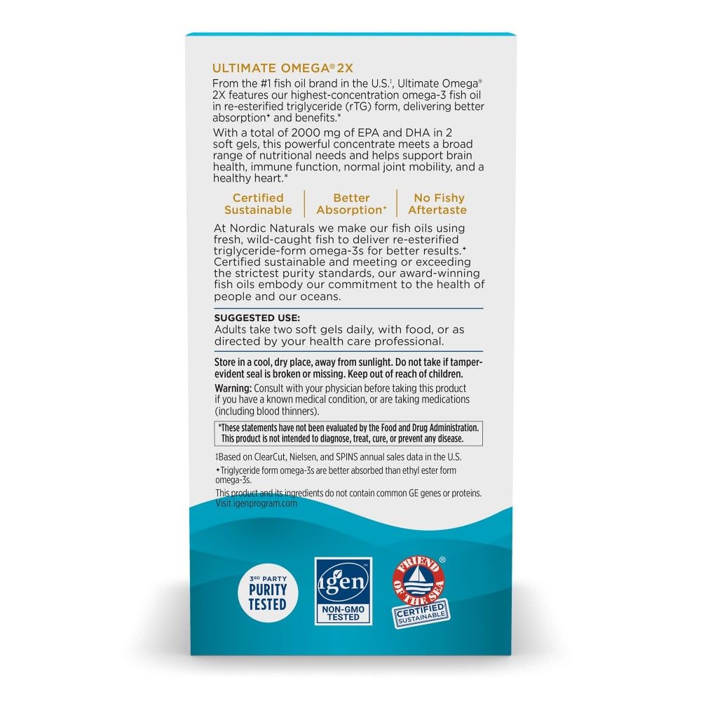 Nordic Naturals Ultimate Omega 2X, Lemon Flavor - 2150 mg Omega-3 - High-Potency Fish Oil with EPA & DHA - Promotes Brain & Heart Health - Non-GMO