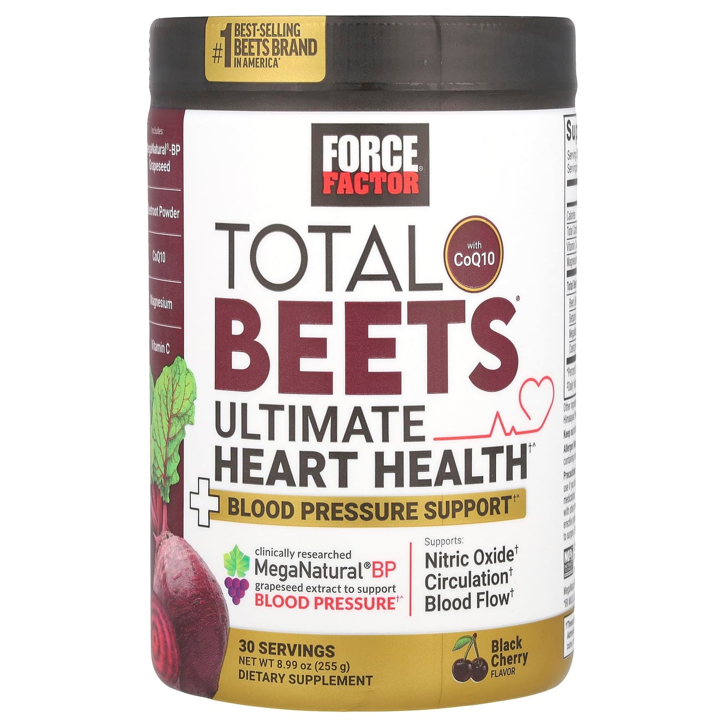 Force Factor Total Beets Energy Drink Mix, Superfood Beet Root Powder with Nitrates to Boost Energy and Support Circulation, Blood Flow, Nitric Oxide and Stamina, Heart Health Supplement