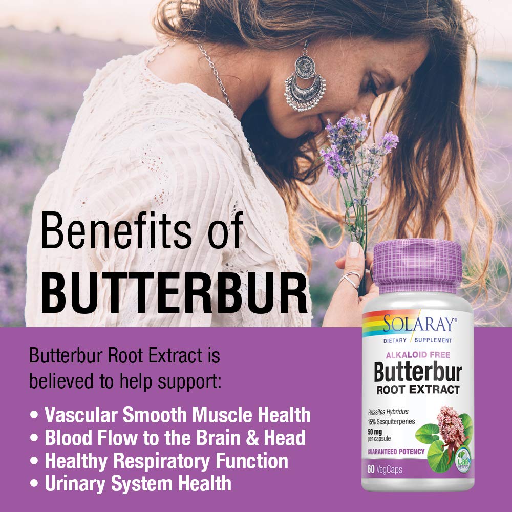 SOLARAY Unflavored Capsules Butterbur Muscle Support 50Mg Yes Vegetarian,Vegan