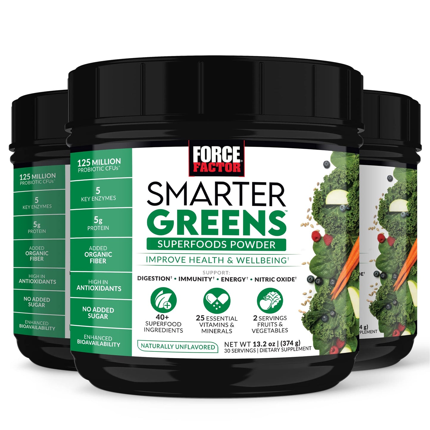 Force Factor Smarter Greens Superfood Powder - Probiotics & Enzymes, 30 Servings