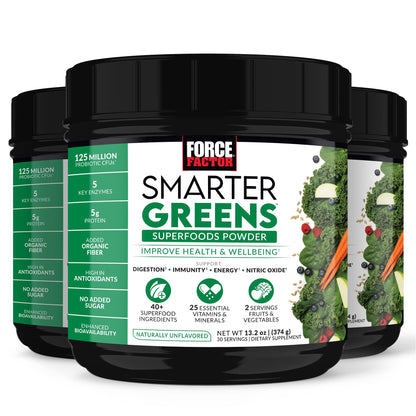 Force Factor Smarter Greens Superfood Powder - Probiotics & Enzymes, 30 Servings