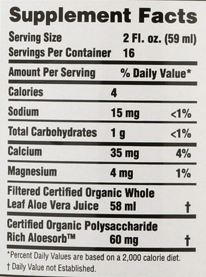 Aloe Vera Juice Organic Whole Leaf No Preservatives - 32 oz - Liquid