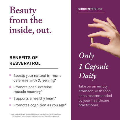 Reserveage Beauty Resveratrol 1000mg - Heart & Immune Support, 60 Capsules